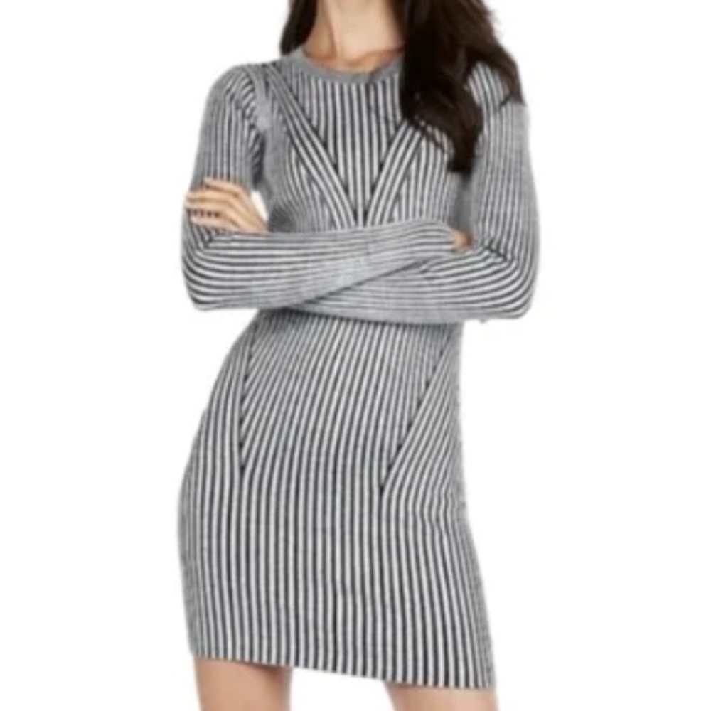 Express Long Sleeve Gray Ribbed Bodycon Knit Dress Size XS